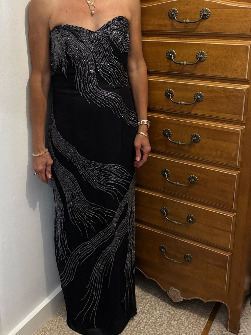 Vintage Alyce Designs Black Strapless Beaded Evening Dress Sz 8 Gorgeous!!